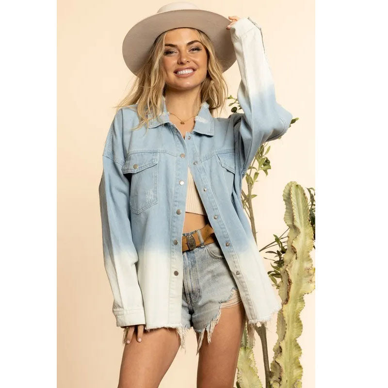 Gradient Loose Hole Jacket Denim