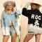 Gradient Loose Hole Jacket Denim