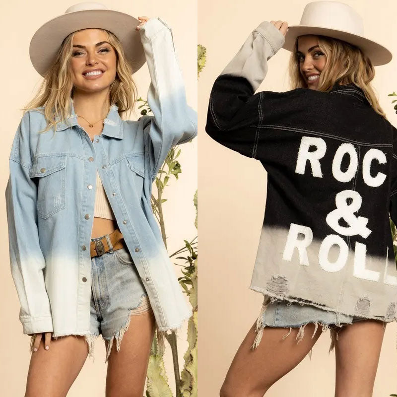 Gradient Loose Hole Jacket Denim