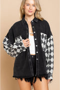 Chessboard Grid Stitched Baggy Casual Jacket