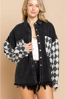 Chessboard Grid Stitched Baggy Casual Jacket