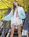 Chessboard Grid Stitched Baggy Casual Jacket