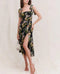 Spring Summer Vacation High Waist Print A line Dress American Retro Maxi Dress New Side Slit Strap Dress for Women