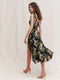 Spring Summer Vacation High Waist Print A line Dress American Retro Maxi Dress New Side Slit Strap Dress for Women
