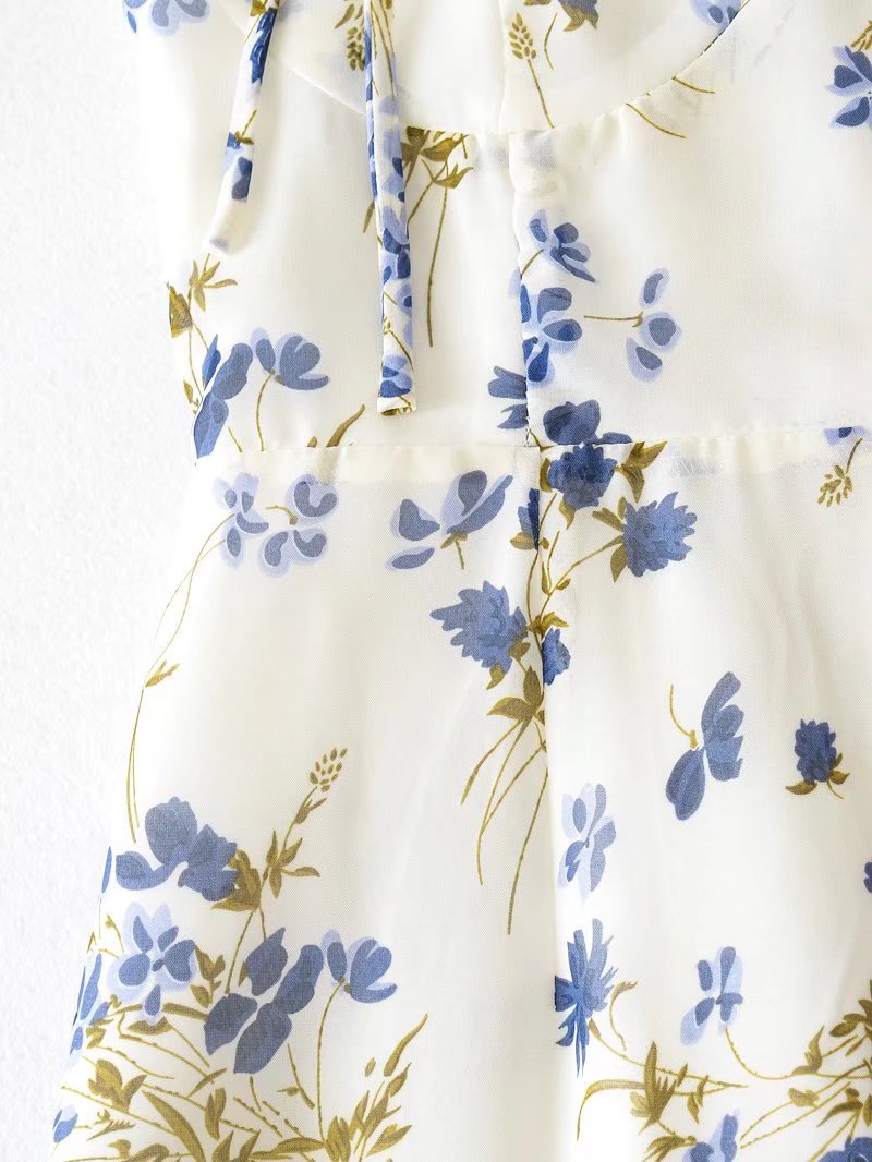 Floral Flounce Strap Dress Chiffon Sheath Fishtail Dress Mid-Length Dress