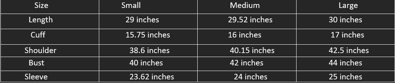 size chart for printed blazer