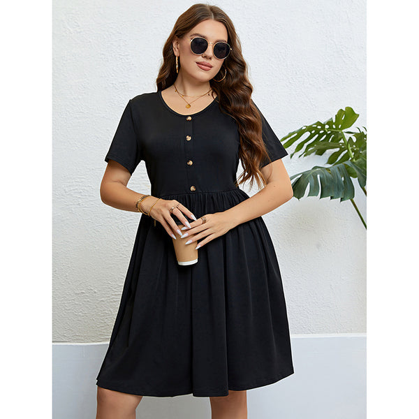 Round Neck Waist Trimming Slimming Dress Women