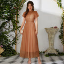 Casual Short Sleeve Stitching Mesh Maxi Dress