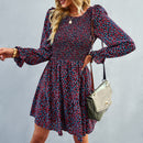 Round Neck Ruffle Long Sleeve Floral Dress