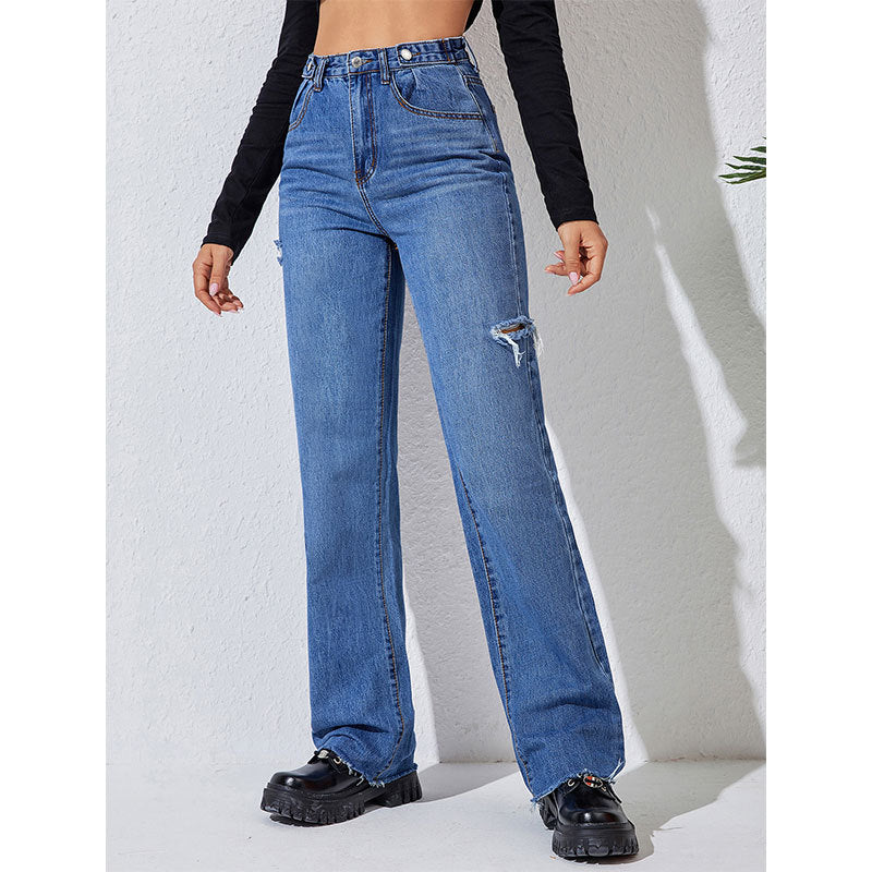 Street Ripped Straight Leg Loose Jeans