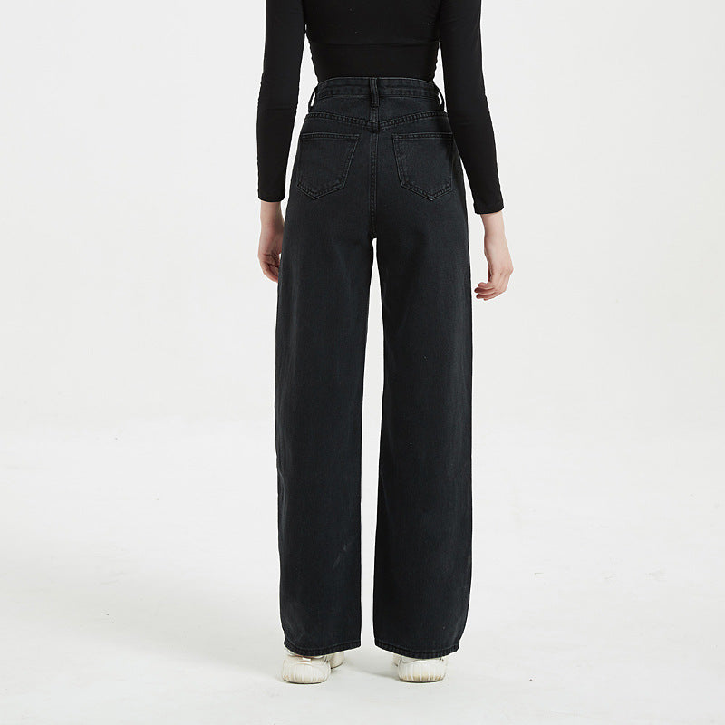 Black High Waist Ripped Straight Jeans