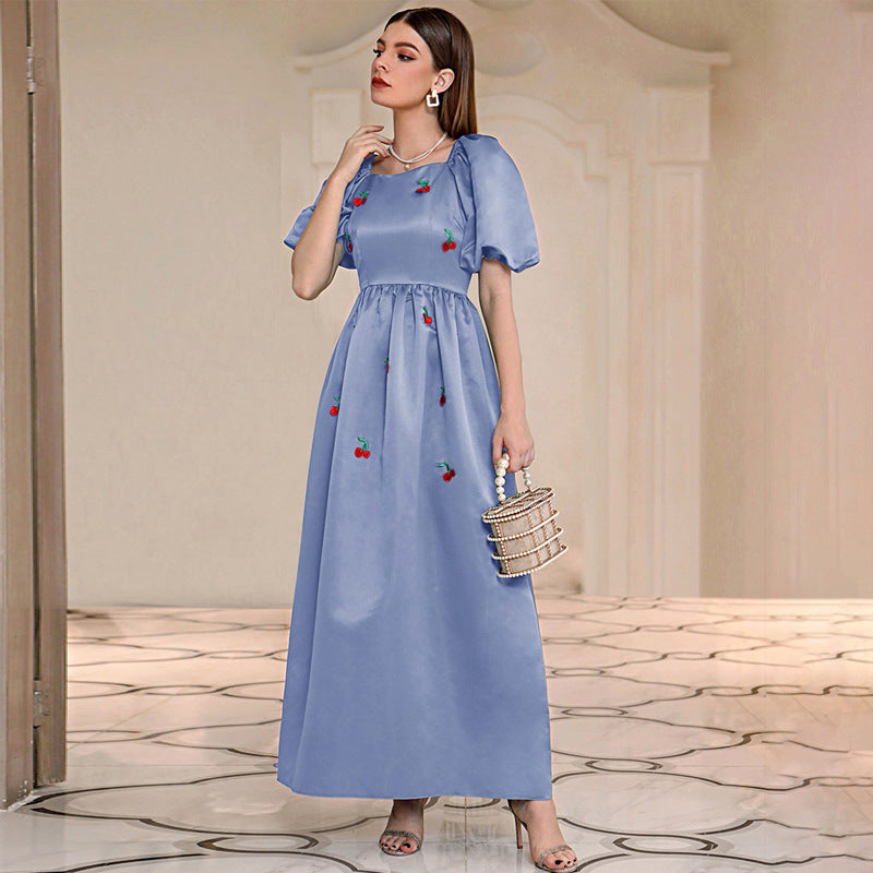 High Waist Square Collar A-Line Maxi Dress
