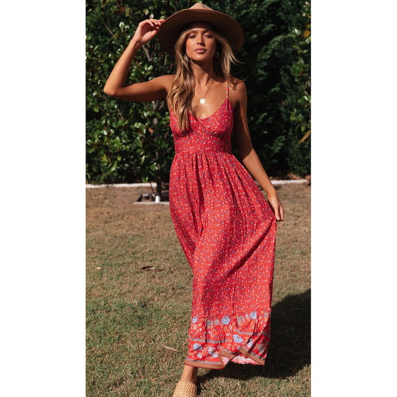 Dinazah Women Bohemian V-neck Rayon Floral Skirt