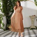 Casual Short Sleeve Stitching Mesh Maxi Dress