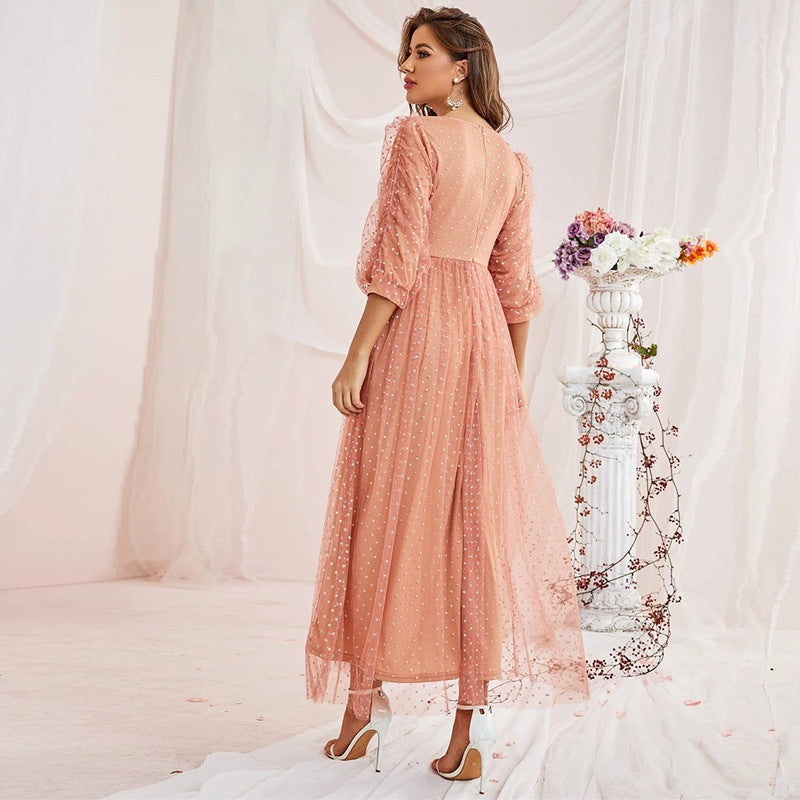 Polka Dot Round Neck Maxi Dress