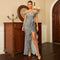 Sleeveless Long Sequined Off-Neck Backless Evening Dress