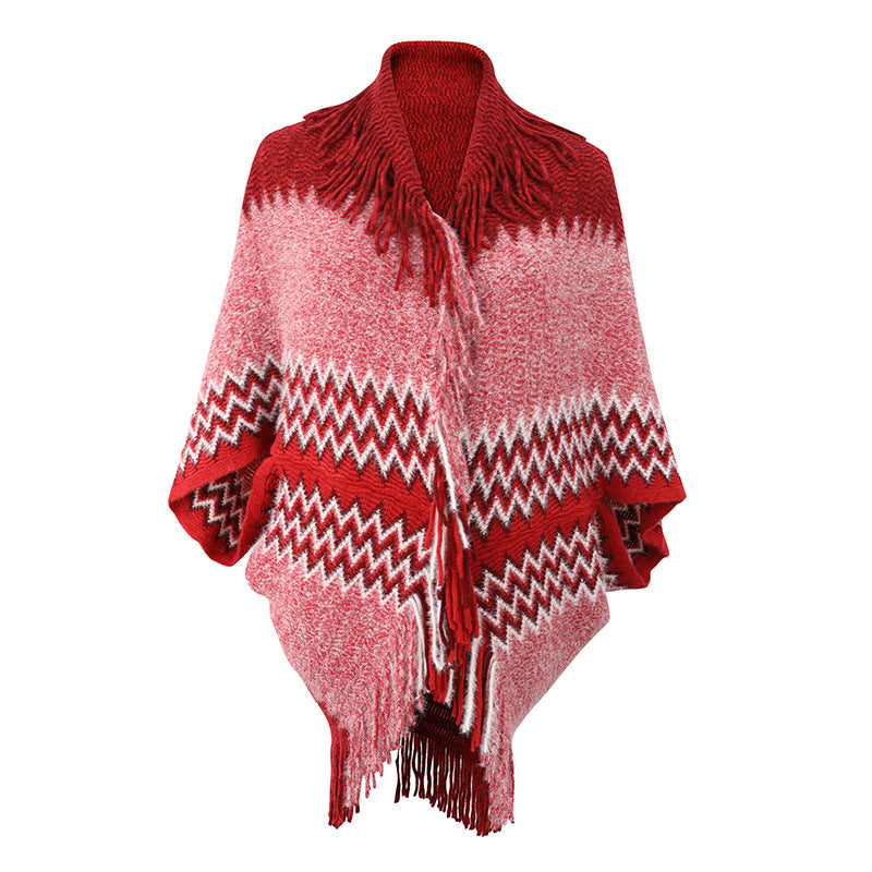 Knitted Cape and Shawl Tassel Sweater