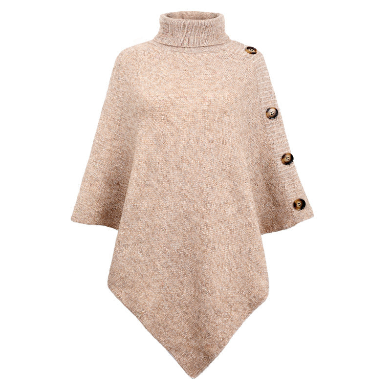 Shawl Cape Solid Color Turtleneck Sweater