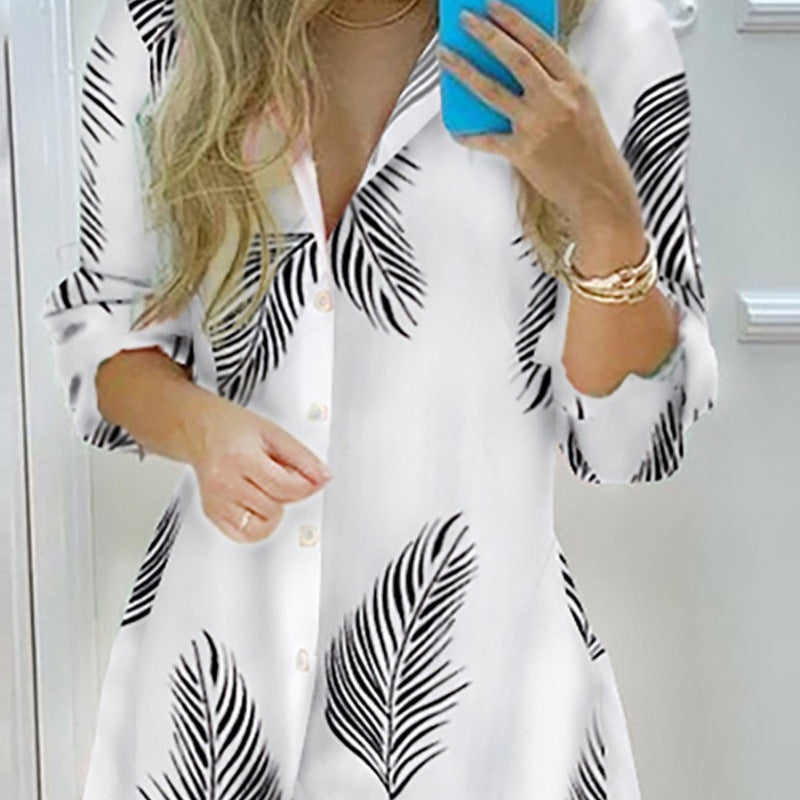 Elegant Shirt Floral Print Slit Skirt