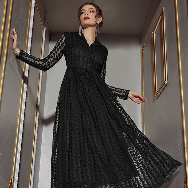 Mesh Hollow Out Cutout V Neck Maxi Dress