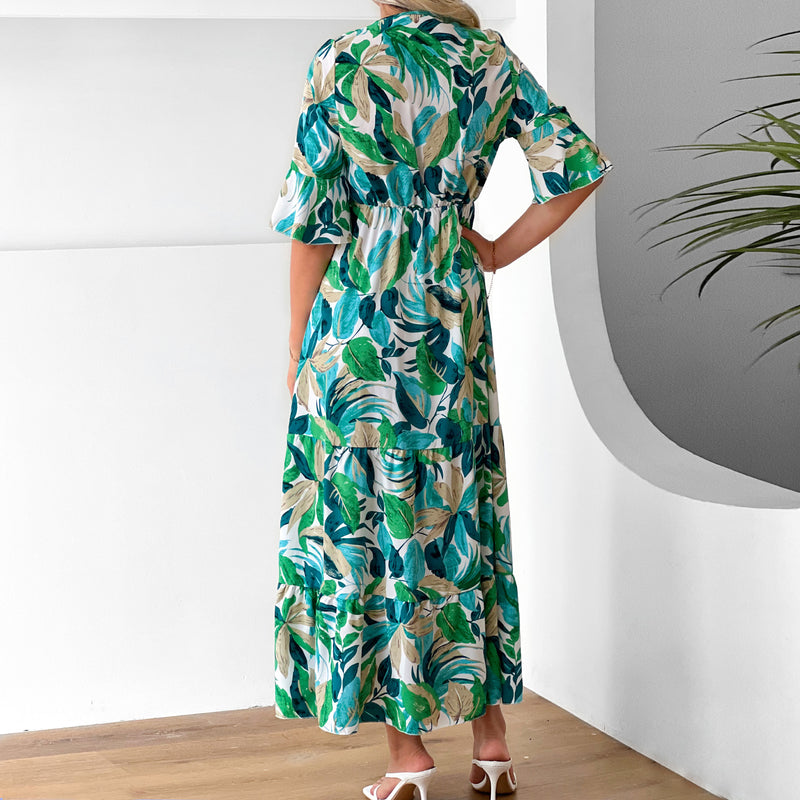 Floral Bell Sleeve Vacation Dress