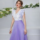 High Waist V Neck Petal Sleeve Printed Maxi Dress