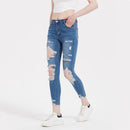 Elastic Ripped Denim Washed Skinny Hip Raise Jeans