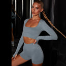 Dinazah Women Classic Flat Collar Long Sleeve Yoga Suit