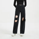 Black High Waist Ripped Straight Jeans
