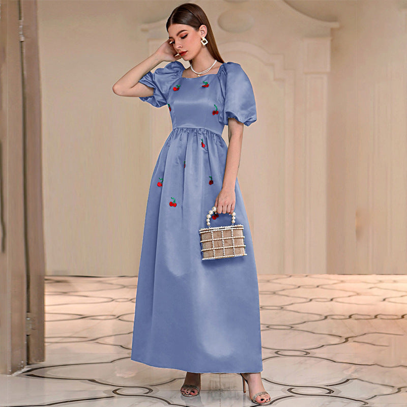 High Waist Square Collar A-Line Maxi Dress