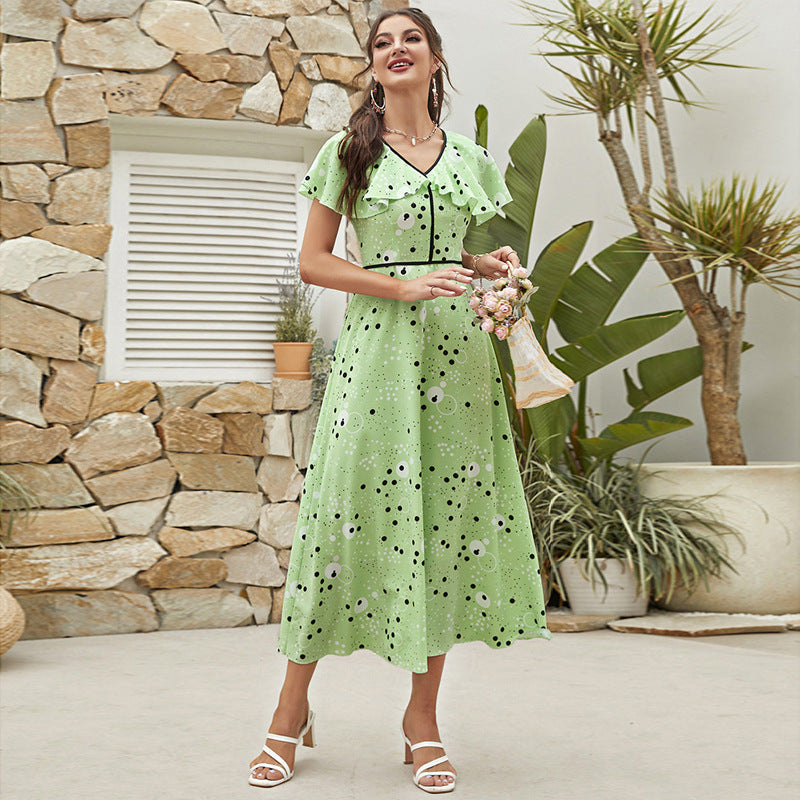 V Neck High Waist Slim Fit Sweet Maxi Dress