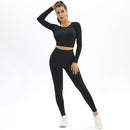 Knitted Elastic Long Sleeves Yoga Outfit