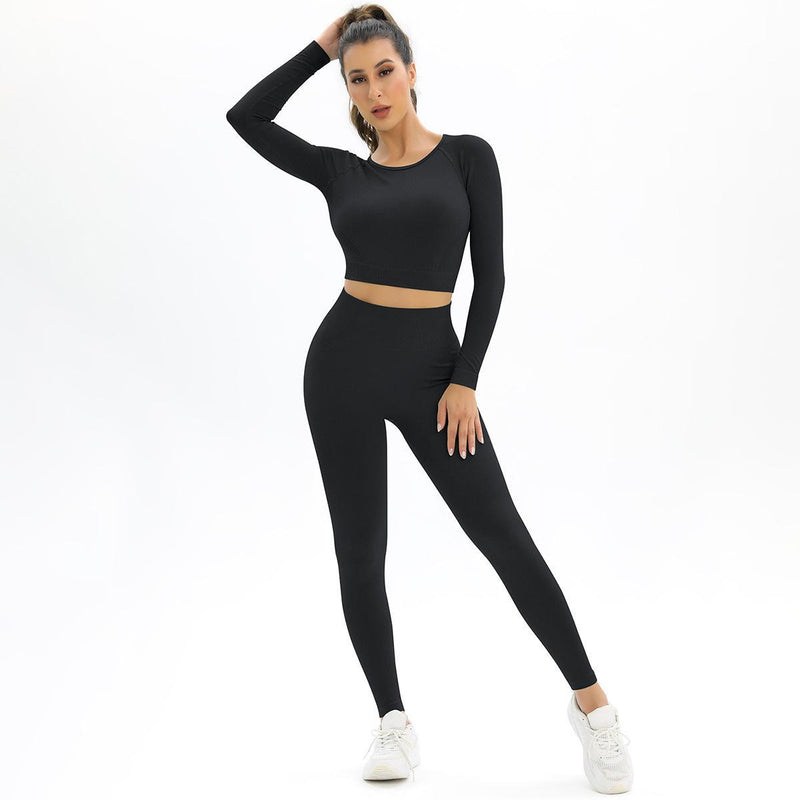 Knitted Elastic Long Sleeves Yoga Outfit