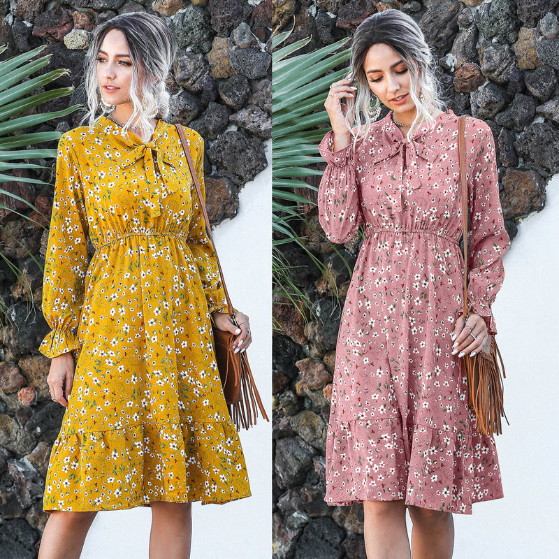 Buy Now Collar Bell Sleeve Floral Dress