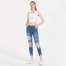 Elastic Ripped Denim Washed Skinny Hip Raise Jeans