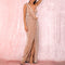 Sleeveless Gold Asymmetric Sequined Slit Party Dress