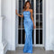 Spaghetti Strap Blue Sleeveless Prom Maxi Dress