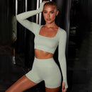 Dinazah Women Classic Flat Collar Long Sleeve Yoga Suit