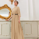 High Neck Bell Sleeve Solid Color Maxi Dress