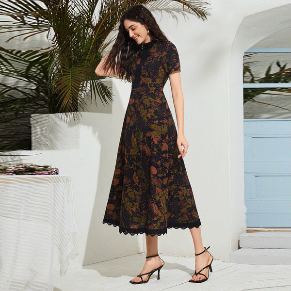 Women Clothing Autumn Elegant High Waist Dress