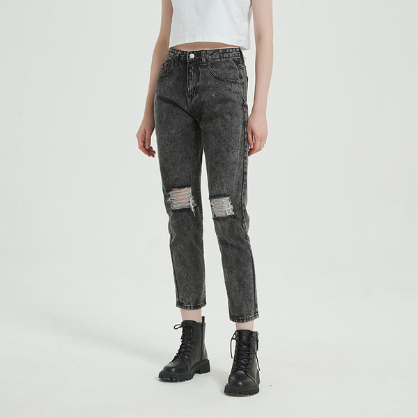 Street Ripped Straight Denim Jeans