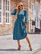 Buttoned Smocked V-Neck Midi A-Line Dress