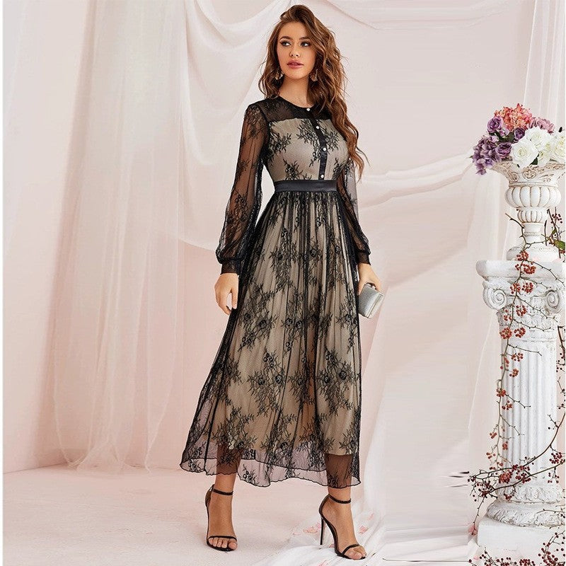 lace strap maxi dress