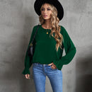 Solid Color Long Sleeved Round Neck Pullover Top