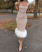 Pearl Vest Feather Stitching Sequined Sheath Dress