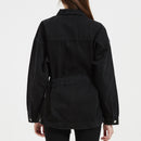 Denim Washed Women Black Jacket