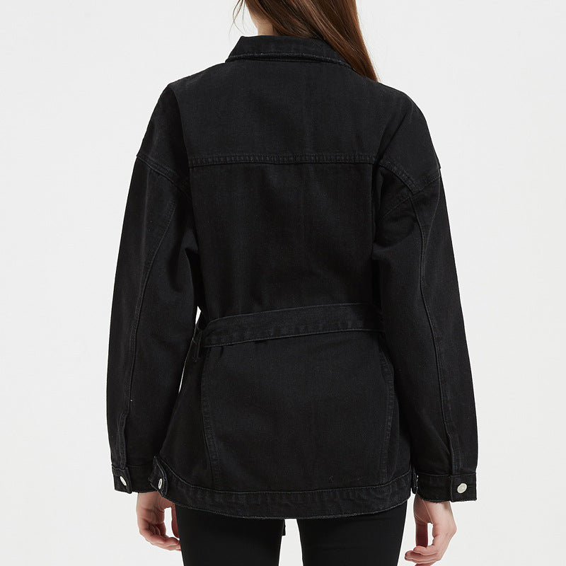 Denim Washed Women Black Jacket