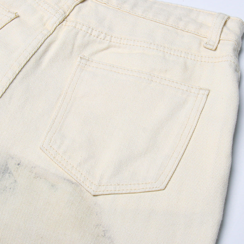 Contrast Color Patchwork High Waist Straight Jeans