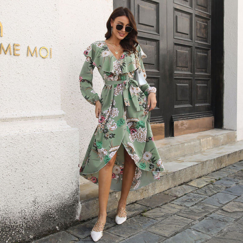 Ruffled Collar Floral Dress