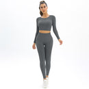 Knitted Elastic Long Sleeves Yoga Outfit